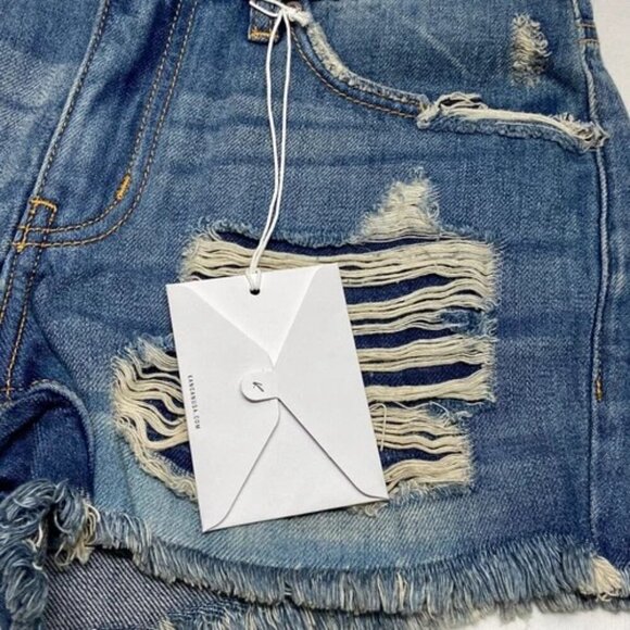 Kancan Women's 3/25 Jean Shorts Blue Super Distressed High Rise Denim NWT - Picture 7 of 14